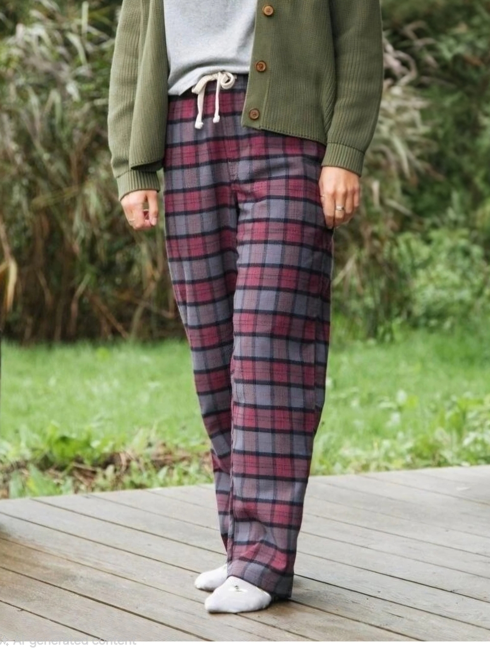 PACT Organic Cotton Plaid Pajama Pants XS Burgundy Drawstring Pockets Lounge